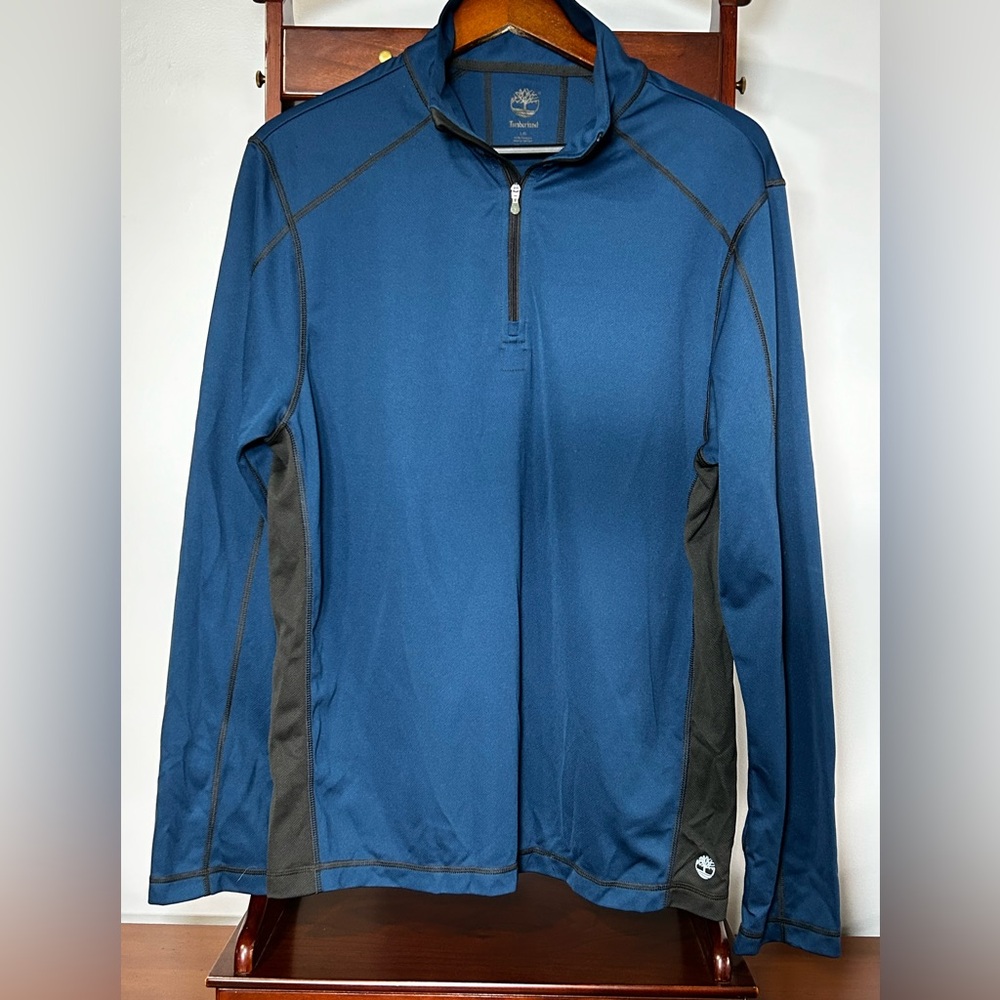 Timberland Men’s Large Blue Gray Pullover Long Sleeves Quarter Zipper Shirt